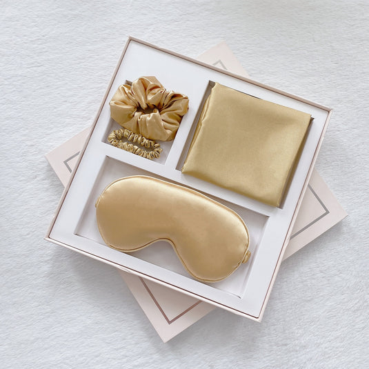 Translation missing: en.Luxury Satin Sleep Mask Gift Set,4-Piece with Pillowcase and Hair Accessories(Gold)