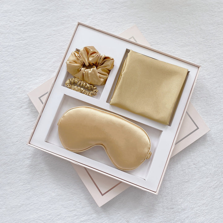Translation missing: en.Luxury Satin Sleep Mask Gift Set,4-Piece with Pillowcase and Hair Accessories(Gold)