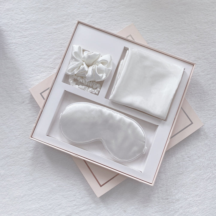 Translation missing: en.Luxury Satin Sleep Mask Gift Set,4-Piece with Pillowcase and Hair Accessories(White)