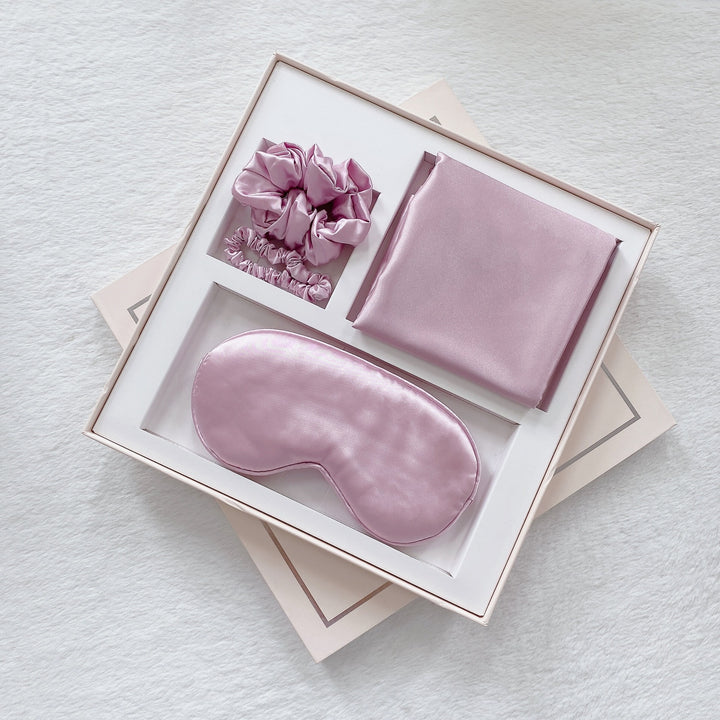 Translation missing: en.Luxury Satin Sleep Mask Gift Set,4-Piece with Pillowcase and Hair Accessories(Purple)