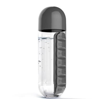 Translation missing: en.2pc 2-in-1 Water Bottle with 7-Day Pill Organizer - 600ml BPA-Free, Portable &amp; Leakproof(black)