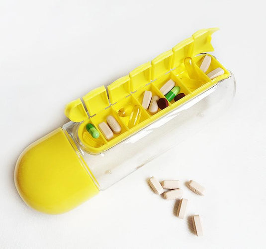 Translation missing: en.2pc 2-in-1 Water Bottle with 7-Day Pill Organizer - 600ml BPA-Free, Portable &amp; Leakproof(black)