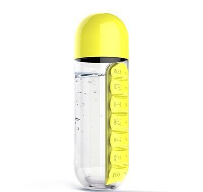 Translation missing: en.2pc 2-in-1 Water Bottle with 7-Day Pill Organizer - 600ml BPA-Free, Portable &amp; Leakproof(Yellow)