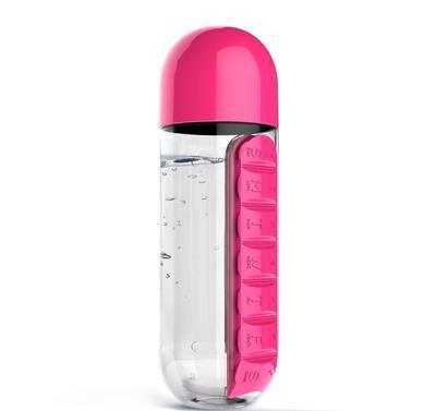 Translation missing: en.2pc 2-in-1 Water Bottle with 7-Day Pill Organizer - 600ml BPA-Free, Portable &amp; Leakproof(Rose)
