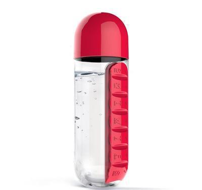 Translation missing: en.2pc 2-in-1 Water Bottle with 7-Day Pill Organizer - 600ml BPA-Free, Portable &amp; Leakproof(Red)