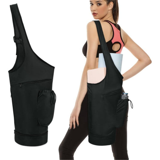 Translation missing: en.Black All-in-One Yoga Sling Bag - Fits Mat &amp; Gear, Large Opening, Side Pockets