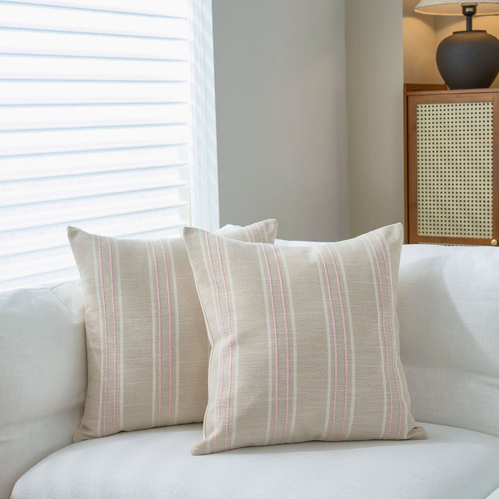 Translation missing: en.Textured Vertical Striped Pillowcases - Scandinavian Home Decor Accents (Pink Stripes Pair - 45x45cm)