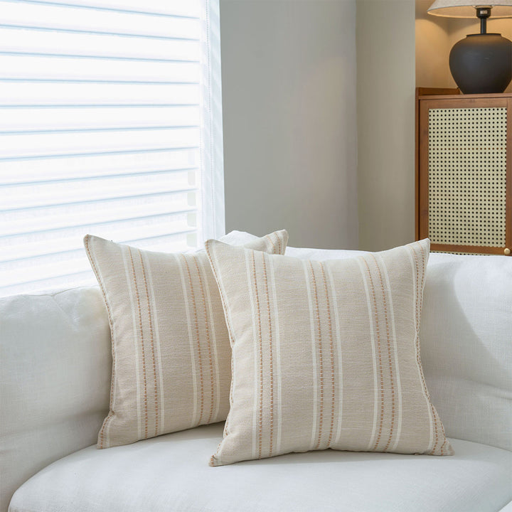 Translation missing: en.Textured Vertical Striped Pillowcases - Scandinavian Home Decor Accents (Beige Stripes Pair - 45x45cm)