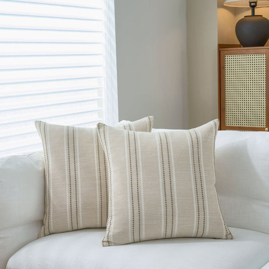 Translation missing: en.Textured Vertical Striped Pillowcases - Scandinavian Home Decor Accents (Green Stripes Pair - 45x45cm)