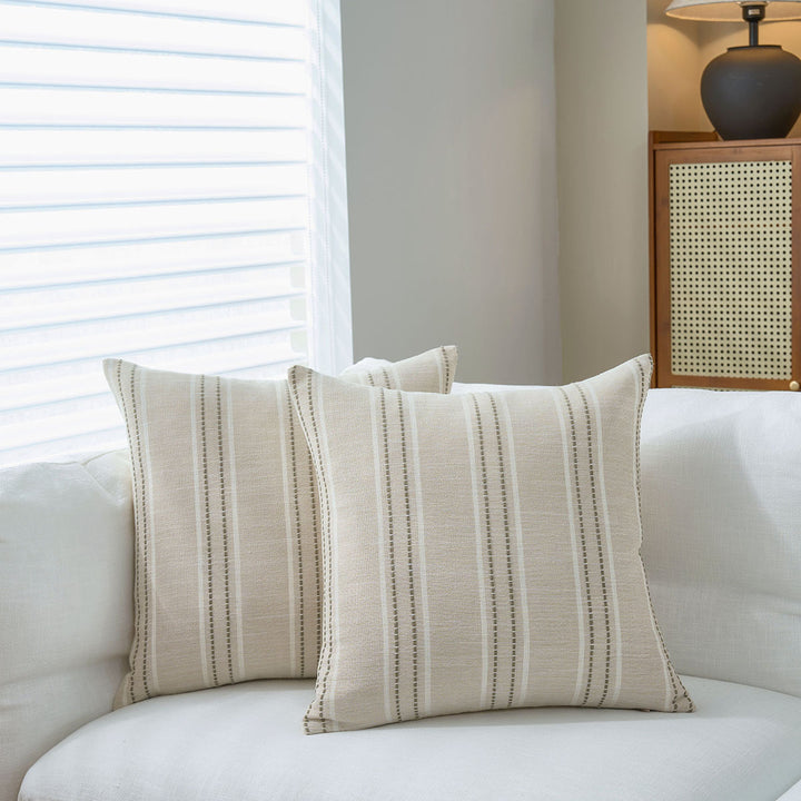 Translation missing: en.Textured Vertical Striped Pillowcases - Scandinavian Home Decor Accents (Green Stripes Pair - 45x45cm)