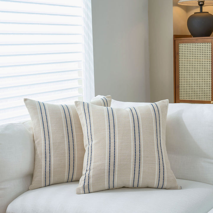 Translation missing: en.Textured Vertical Striped Pillowcases - Scandinavian Home Decor Accents (Blue Stripes Pair - 45x45cm)