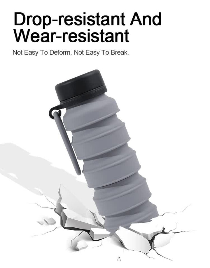 Translation missing: en.Grey and Black Collapsible Silicone Water Bottle - 510ml Portable Food-Grade Travel &amp; Sports Drink Flask