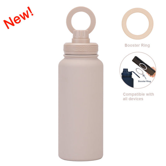 Translation missing: en.Beige 1L Stainless Steel Water Bottle with Magnetic Phone Holder Lid - Portable Hydration &amp; Hands-Free Stand