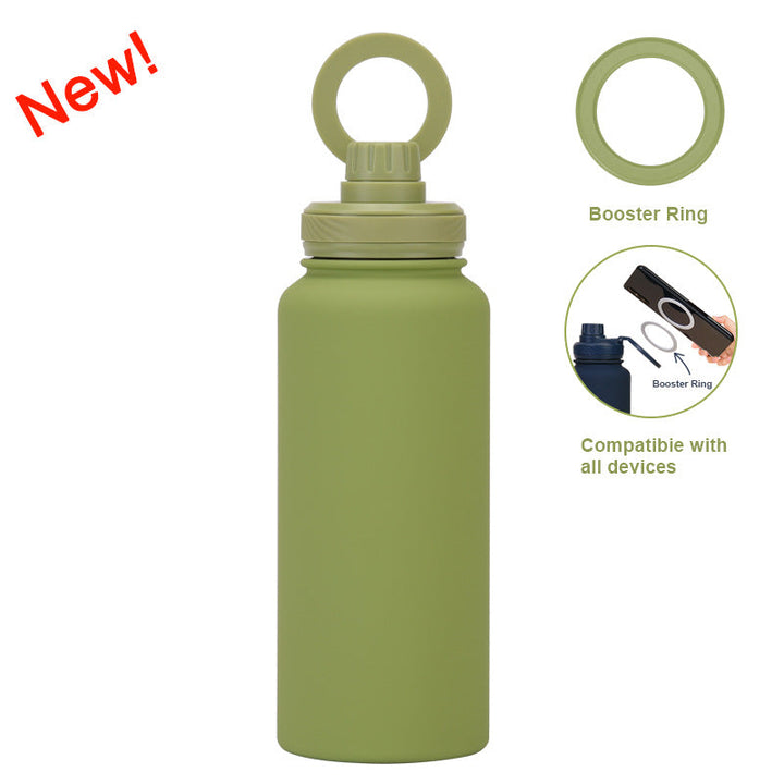 Translation missing: en.Matcha Green 1L Stainless Steel Water Bottle with Magnetic Phone Holder Lid - Portable Hydration &amp; Hands-Free Stand