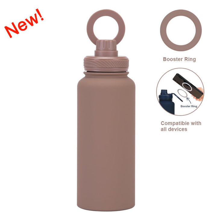 Translation missing: en.Brown 1L Stainless Steel Water Bottle with Magnetic Phone Holder Lid - Portable Hydration &amp; Hands-Free Stand