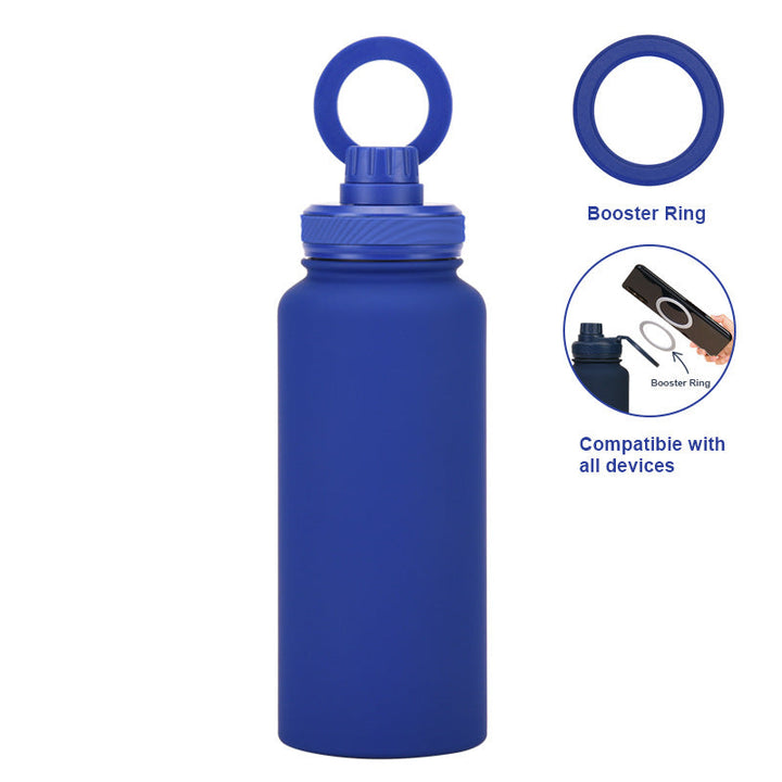 Translation missing: en.Bright Blue 1L Stainless Steel Water Bottle with Magnetic Phone Holder Lid - Portable Hydration &amp; Hands-Free Stand