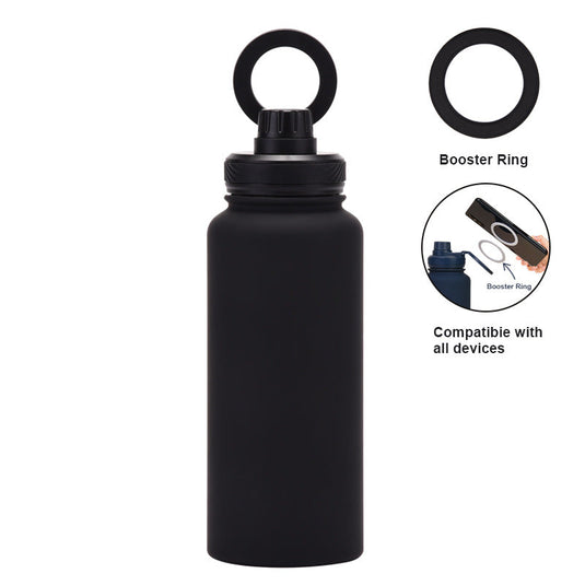 Translation missing: en.Black 1L Stainless Steel Water Bottle with Magnetic Phone Holder Lid - Portable Hydration &amp; Hands-Free Stand