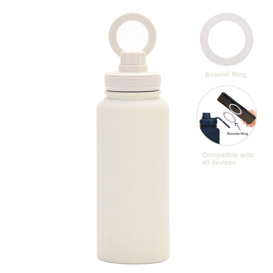 Translation missing: en.White 1L Stainless Steel Water Bottle with Magnetic Phone Holder Lid - Portable Hydration &amp; Hands-Free Stand