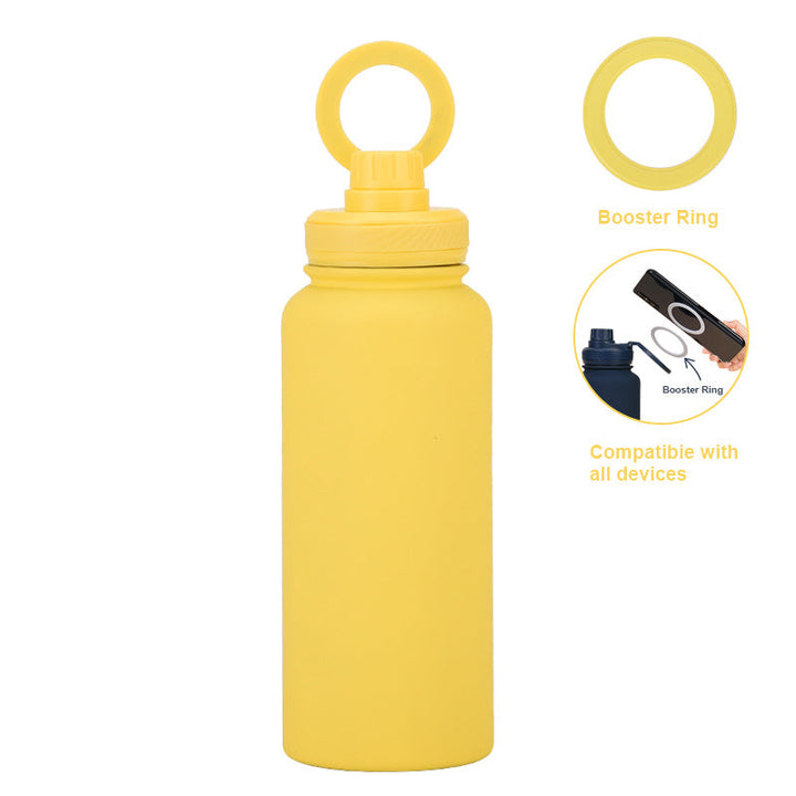 Translation missing: en.Yellow 1L Stainless Steel Water Bottle with Magnetic Phone Holder Lid - Portable Hydration &amp; Hands-Free Stand
