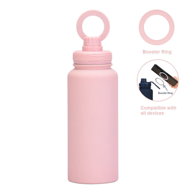 Translation missing: en.Light Pink 1L Stainless Steel Water Bottle with Magnetic Phone Holder Lid - Portable Hydration &amp; Hands-Free Stand