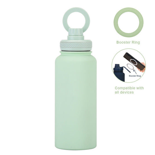 Translation missing: en.Light Green 1L Stainless Steel Water Bottle with Magnetic Phone Holder Lid - Portable Hydration &amp; Hands-Free Stand