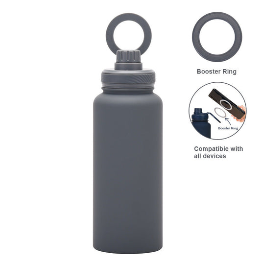 Translation missing: en.Grey 1L Stainless Steel Water Bottle with Magnetic Phone Holder Lid - Portable Hydration &amp; Hands-Free Stand