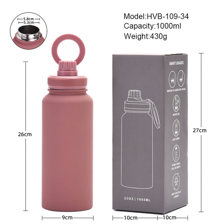 Translation missing: en.Grey 1L Stainless Steel Water Bottle with Magnetic Phone Holder Lid - Portable Hydration &amp; Hands-Free Stand