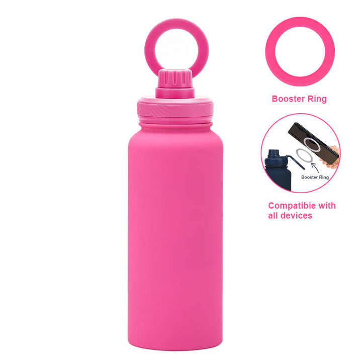 Translation missing: en.Rose Red 1L Stainless Steel Water Bottle with Magnetic Phone Holder Lid - Portable Hydration &amp; Hands-Free Stand