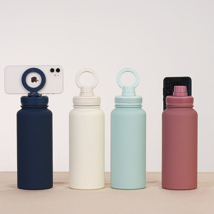 Translation missing: en.Rose Red 1L Stainless Steel Water Bottle with Magnetic Phone Holder Lid - Portable Hydration &amp; Hands-Free Stand