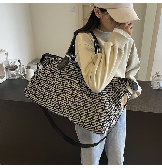 Translation missing: en.Black Stylish Geometric Pattern Travel Duffel Bag - Large Capacity Lightweight Weekender &amp; Gym Bag