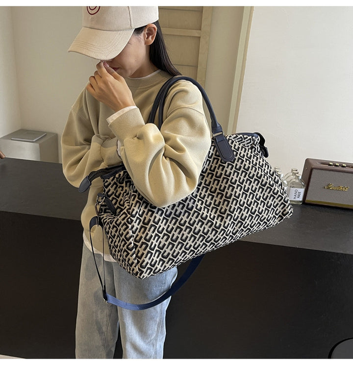 Translation missing: en.Dark Blue Stylish Geometric Pattern Travel Duffel Bag - Large Capacity Lightweight Weekender &amp; Gym Bag