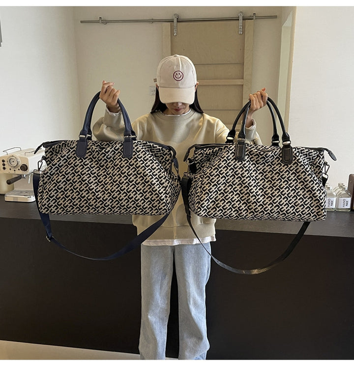 Translation missing: en.Dark Blue Stylish Geometric Pattern Travel Duffel Bag - Large Capacity Lightweight Weekender &amp; Gym Bag