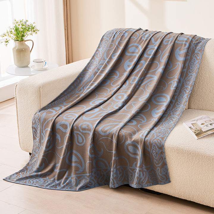 Translation missing: en.Brown,Taupe and Blue Elegant Patterned Throw Blanket - Soft Polyester Nap &amp; Sofa Cover, 185x135cm Lightweight AC Blanket