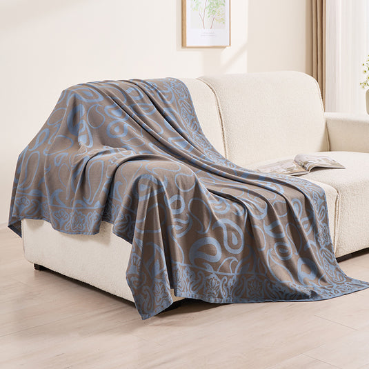 Translation missing: en.Brown,Taupe and Blue Elegant Patterned Throw Blanket - Soft Polyester Nap &amp; Sofa Cover, 185x135cm Lightweight AC Blanket