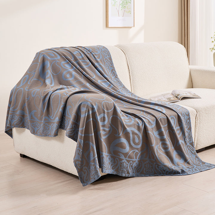 Translation missing: en.Brown,Taupe and Blue Elegant Patterned Throw Blanket - Soft Polyester Nap &amp; Sofa Cover, 185x135cm Lightweight AC Blanket
