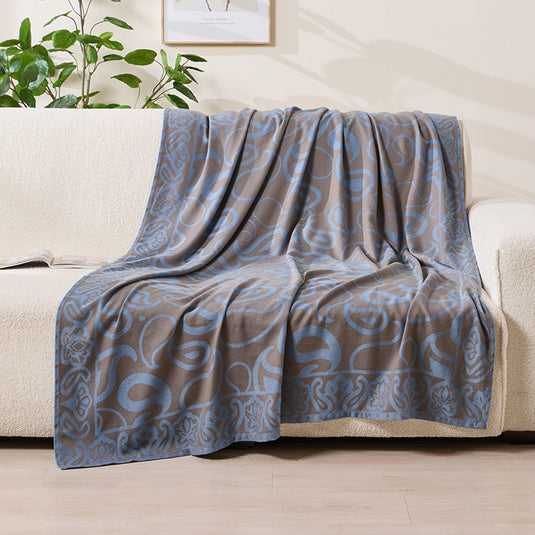 Translation missing: en.Brown,Taupe and Blue Elegant Patterned Throw Blanket - Soft Polyester Nap &amp; Sofa Cover, 185x135cm Lightweight AC Blanket