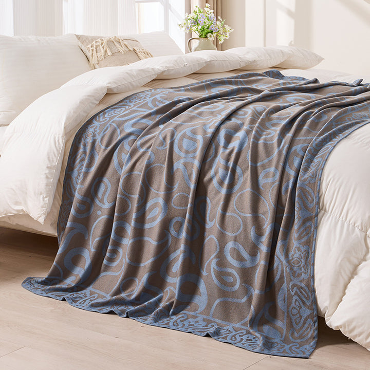 Translation missing: en.Brown,Taupe and Blue Elegant Patterned Throw Blanket - Soft Polyester Nap &amp; Sofa Cover, 185x135cm Lightweight AC Blanket