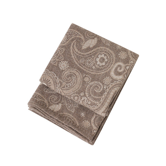 Translation missing: en.Brown Luxurious Paisley Jacquard Throw Blanket - Soft Wool Blend with Tassels, 120x150cm, Lightweight Sofa &amp; Nap Blanket