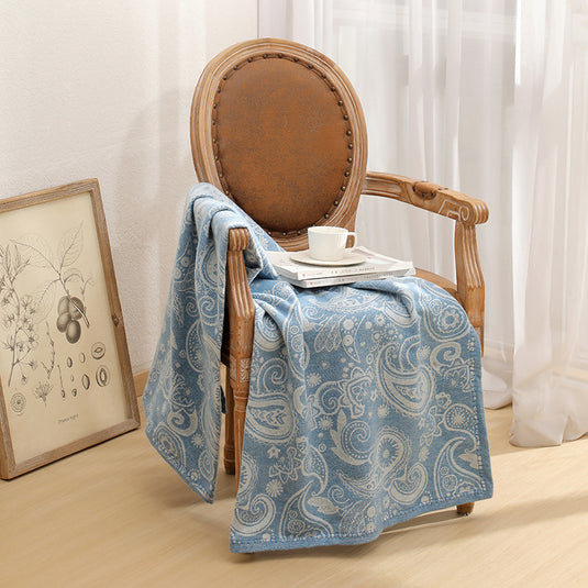 Translation missing: en.Blue Luxurious Paisley Jacquard Throw Blanket - Soft Wool Blend with Tassels, 120x150cm, Lightweight Sofa &amp; Nap Blanket