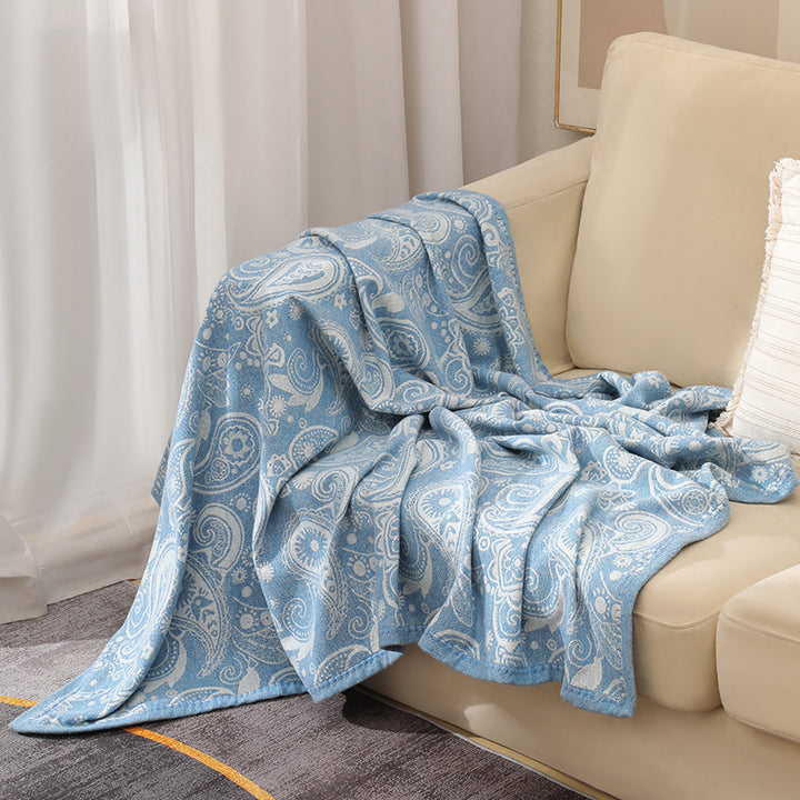 Translation missing: en.Blue Luxurious Paisley Jacquard Throw Blanket - Soft Wool Blend with Tassels, 120x150cm, Lightweight Sofa &amp; Nap Blanket