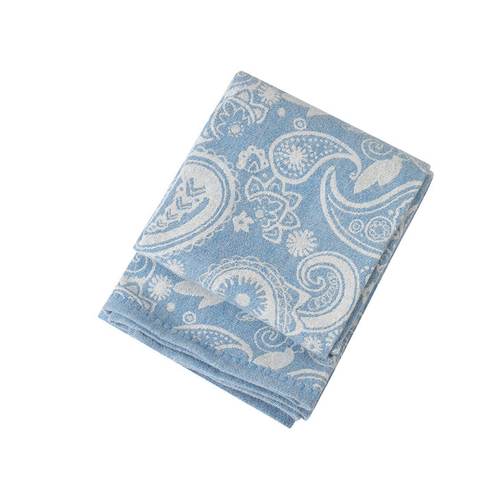 Translation missing: en.Blue Luxurious Paisley Jacquard Throw Blanket - Soft Wool Blend with Tassels, 120x150cm, Lightweight Sofa &amp; Nap Blanket