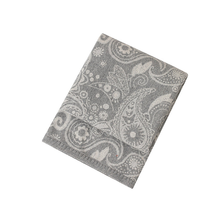 Translation missing: en.Grey Luxurious Paisley Jacquard Throw Blanket - Soft Wool Blend with Tassels, 120x150cm, Lightweight Sofa &amp; Nap Blanket