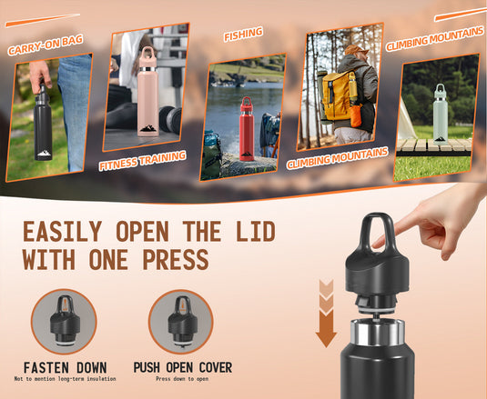 Translation missing: en.Black 480ml Insulated Stainless Steel Water Bottle - Leakproof One-Click Lid Thermal Flask for Hot &amp; Cold Drinks