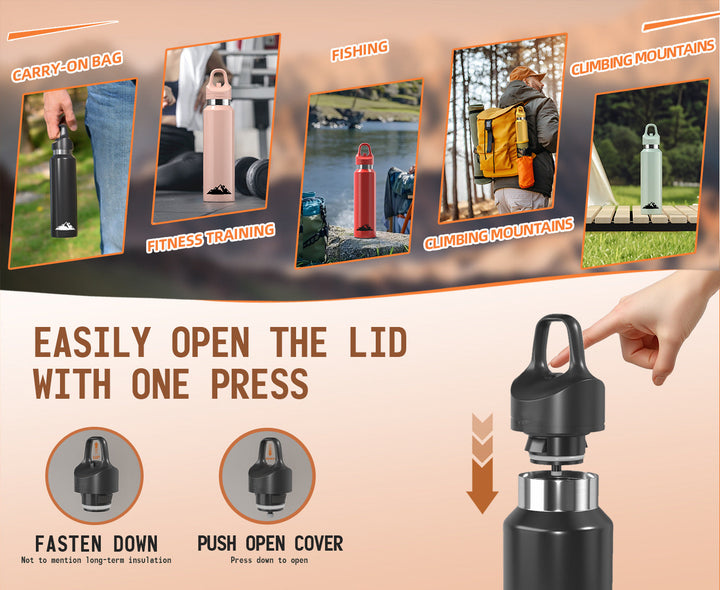 Translation missing: en.Pink 480ml Insulated Stainless Steel Water Bottle - Leakproof One-Click Lid Thermal Flask for Hot &amp; Cold Drinks