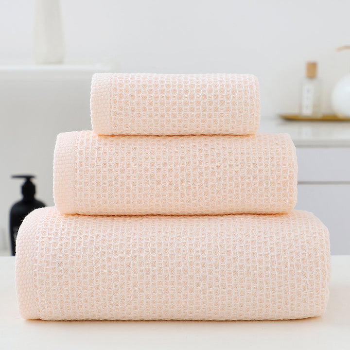 Translation missing: en.Light Pink Premium 3-Piece Waffle Weave Cotton Towel Set - Lightweight, Quick-Dry &amp; Absorbent - Bath, Hand, Face Cloth