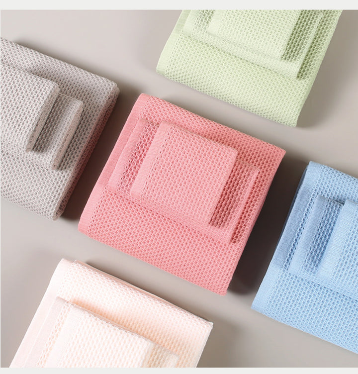 Translation missing: en.Light Pink Premium 3-Piece Waffle Weave Cotton Towel Set - Lightweight, Quick-Dry &amp; Absorbent - Bath, Hand, Face Cloth