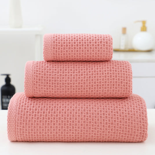 Translation missing: en.Pink Premium 3-Piece Waffle Weave Cotton Towel Set - Lightweight, Quick-Dry &amp; Absorbent - Bath, Hand, Face Cloth