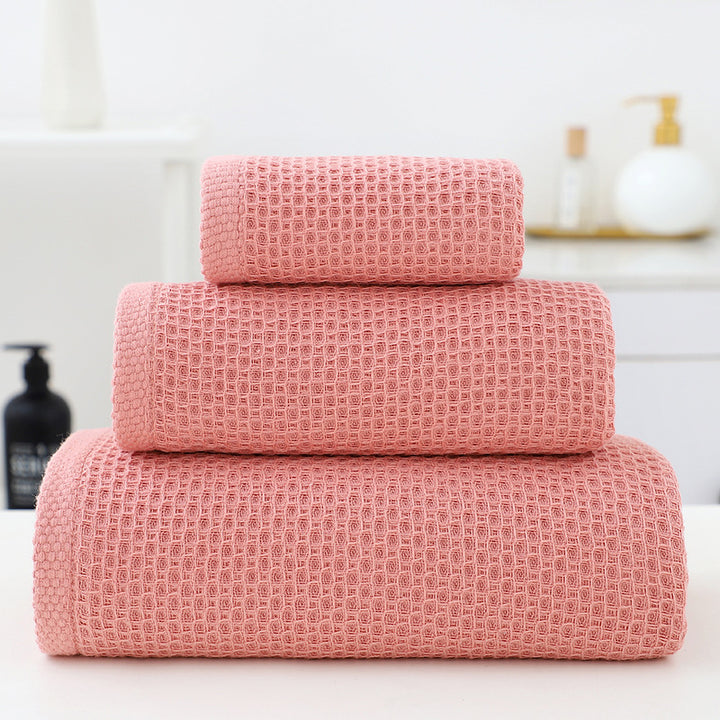 Translation missing: en.Pink Premium 3-Piece Waffle Weave Cotton Towel Set - Lightweight, Quick-Dry &amp; Absorbent - Bath, Hand, Face Cloth