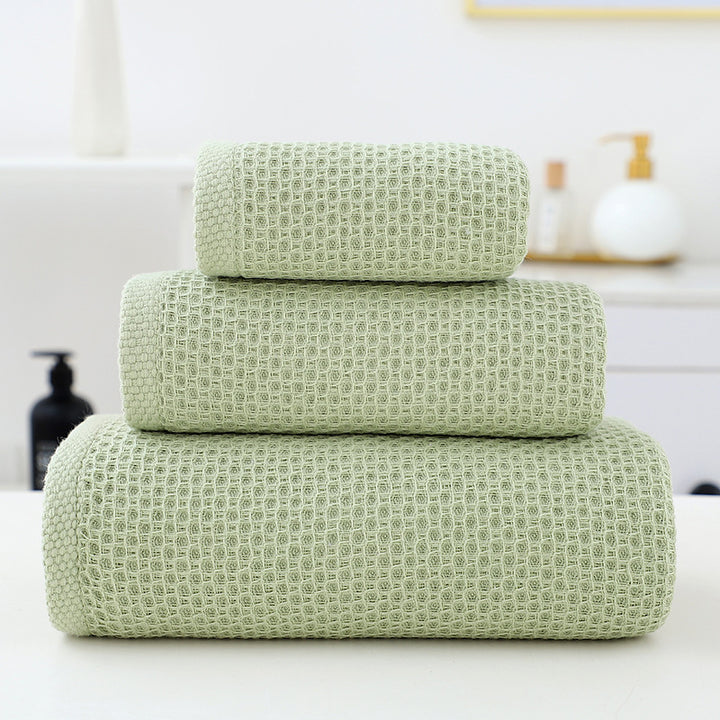 Translation missing: en.Green Premium 3-Piece Waffle Weave Cotton Towel Set - Lightweight, Quick-Dry &amp; Absorbent - Bath, Hand, Face Cloth