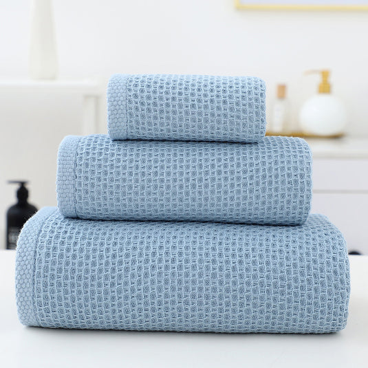 Translation missing: en.Blue Premium 3-Piece Waffle Weave Cotton Towel Set - Lightweight, Quick-Dry &amp; Absorbent - Bath, Hand, Face Cloth
